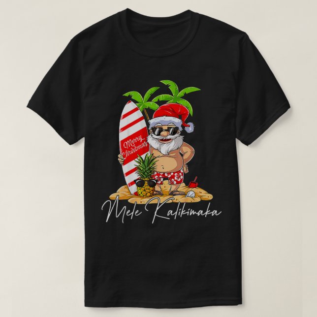 Mele Kalikimaka Hawaii Christmas Surfing Santa Xma T-Shirt (Design Front)