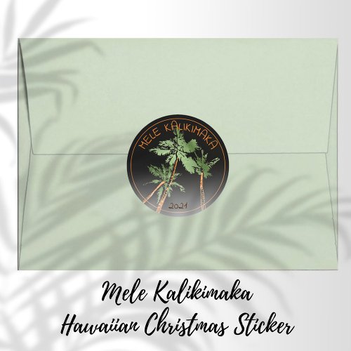 Mele Kalikimaka Hawaii Palm Trees Christmas Black Classic Round Sticker