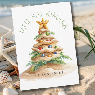 Mele Kalikimaka Hawaiian Beach Christmas Tree Holiday Card