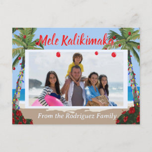 Mele Kalikimaka Hawaiian Beach Personalized Photo  Holiday Postcard