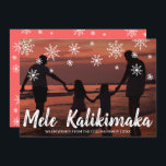 Mele Kalikimaka Hawaiian Beach Photo Christmas Holiday Card<br><div class="desc">Send out holiday cheer with this cute Christmas card featuring the handwritten Hawaiian greeting "Mele Kalikimaka" and snowflakes drawn in chalk over your favorite family vacation photo. The backside has a snowflake pattern over a coral sunset color. You may change the color of the background by clicking the "customize" button....</div>