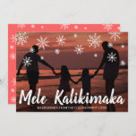 Mele Kalikimaka Hawaiian Beach Photo Christmas Holiday Card<br><div class="desc">Send out holiday cheer with this cute Christmas card featuring the handwritten Hawaiian greeting "Mele Kalikimaka" and snowflakes drawn in chalk over your favorite family vacation photo. The backside has a snowflake pattern over a coral sunset color. You may change the color of the background by clicking the "customize" button....</div>