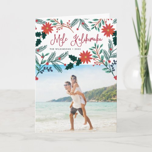 Mele Kalikimaka  Hawaiian Christmas Folded Photo Holiday Card