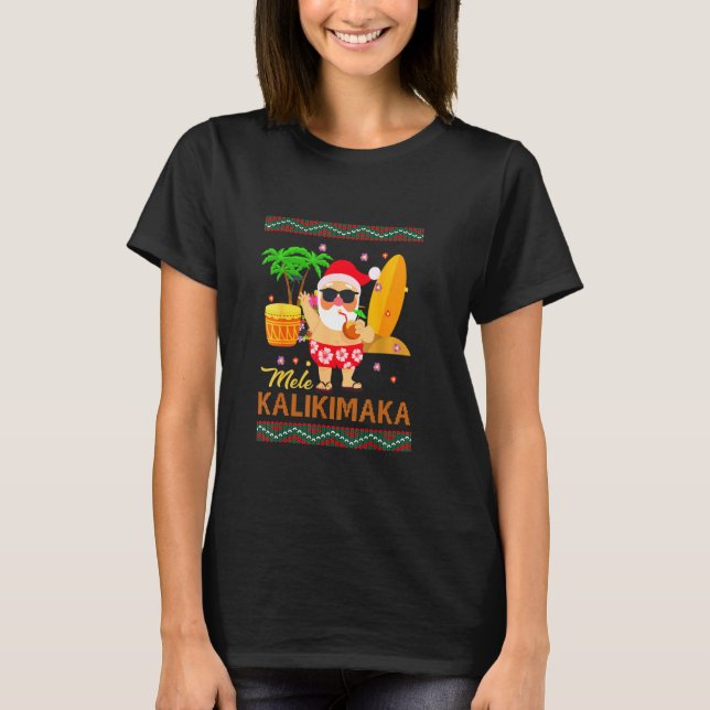 Mele Kalikimaka Hawaiian Christmas Funny Surfer Sa T-Shirt (Front)