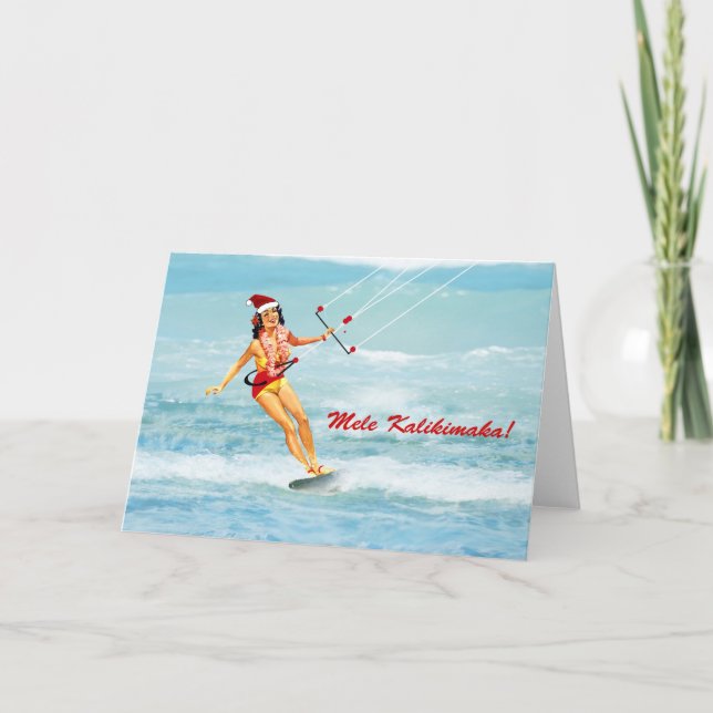 Mele Kalikimaka, Hawaiian Christmas Kitesurfing Card (Front)