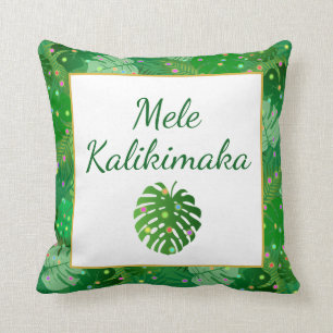 Mele Kalikimaka Hawaiian Christmas Lights Holiday Throw Pillow