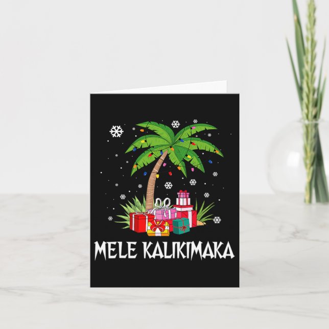 Mele Kalikimaka Hawaiian Christmas Palm Tree Famil Card (Front)