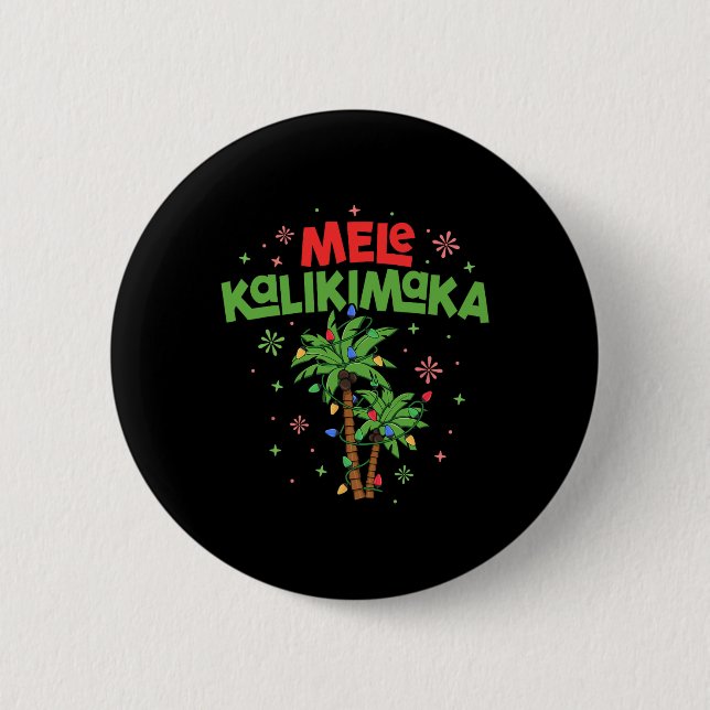 Mele Kalikimaka Hawaiian Christmas Palm Tree Light Button (Front)