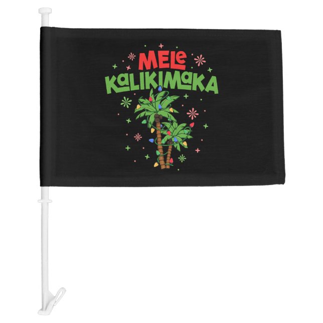 Mele Kalikimaka Hawaiian Christmas Palm Tree Light Car Flag (Front)