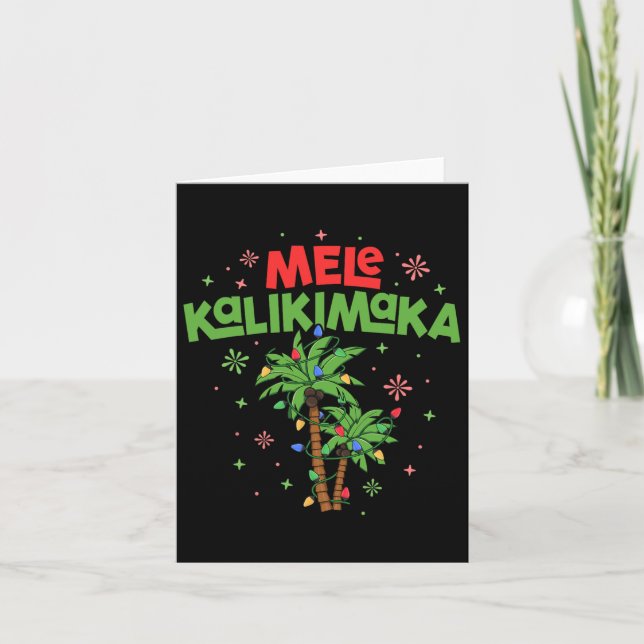 Mele Kalikimaka Hawaiian Christmas Palm Tree Light Card (Front)