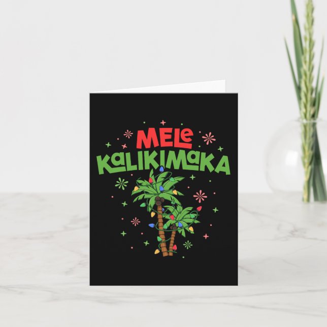 Mele Kalikimaka Hawaiian Christmas Palm Tree Light Card (Front)