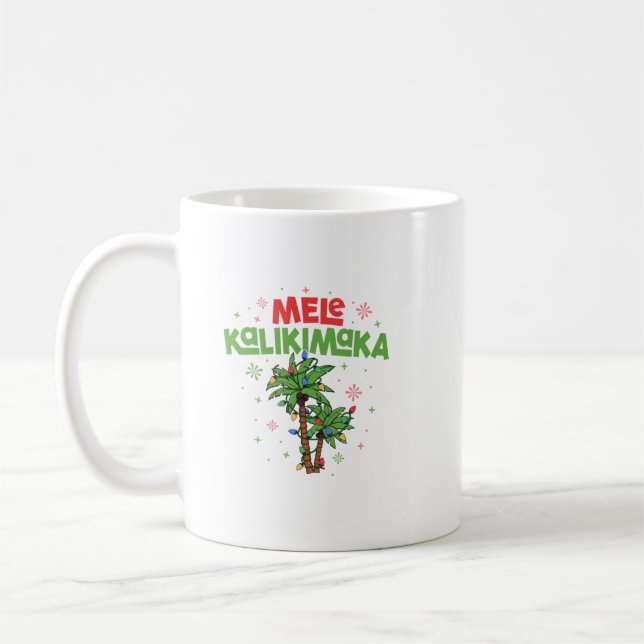 Mele Kalikimaka Hawaiian Christmas Palm Tree Light Coffee Mug (Left)