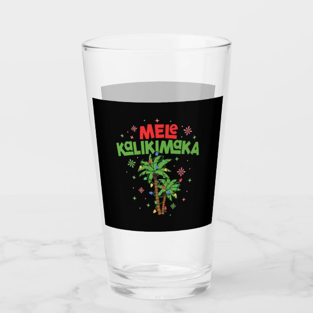 Mele Kalikimaka Hawaiian Christmas Palm Tree Light Glass (Front)