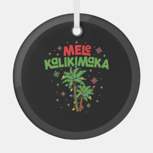 Mele Kalikimaka Hawaiian Christmas Palm Tree Light Glass Ornament