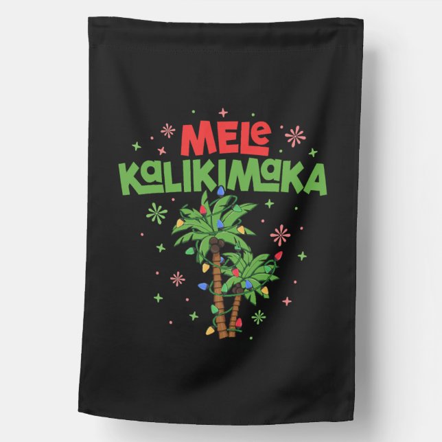 Mele Kalikimaka Hawaiian Christmas Palm Tree Light House Flag (Front)
