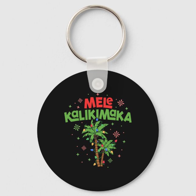 Mele Kalikimaka Hawaiian Christmas Palm Tree Light Keychain (Front)