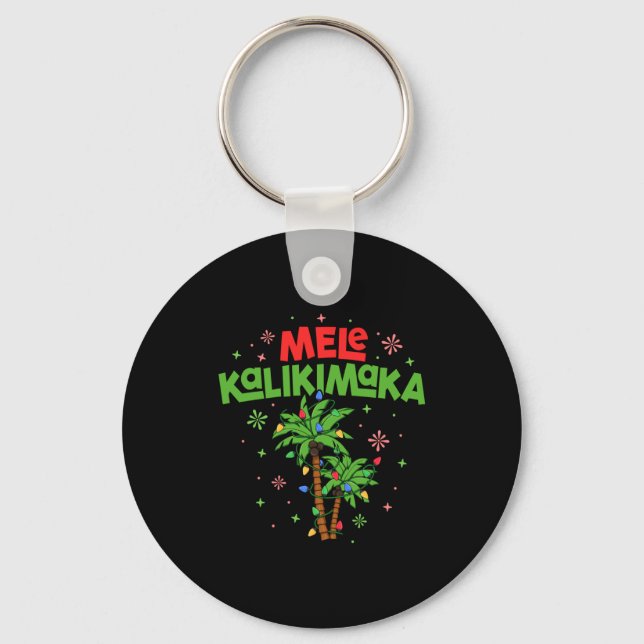 Mele Kalikimaka Hawaiian Christmas Palm Tree Light Keychain (Front)