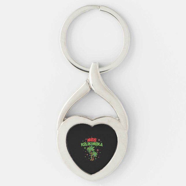 Mele Kalikimaka Hawaiian Christmas Palm Tree Light Keychain (Front)