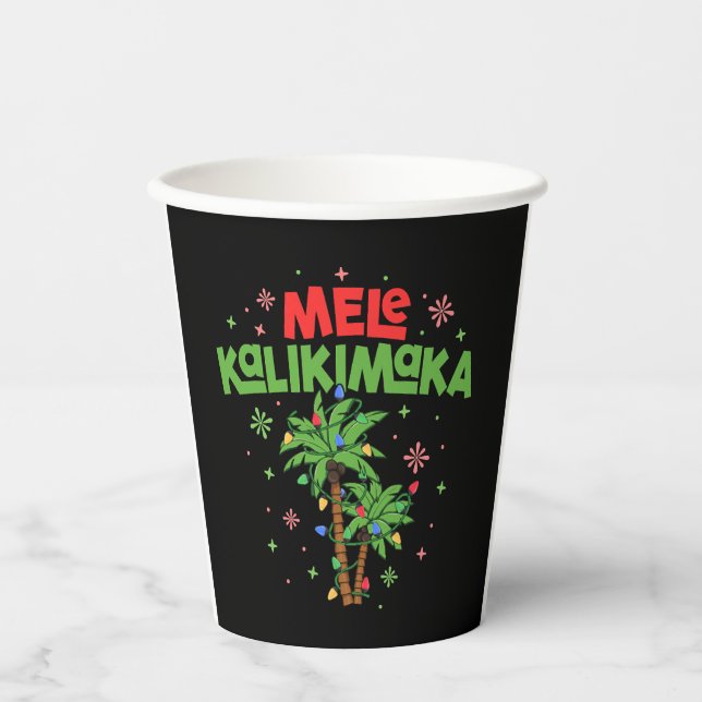 Mele Kalikimaka Hawaiian Christmas Palm Tree Light Paper Cups (Front)