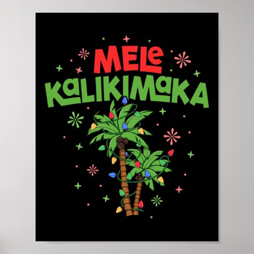 Mele Kalikimaka Hawaiian Christmas Palm Tree Light Poster