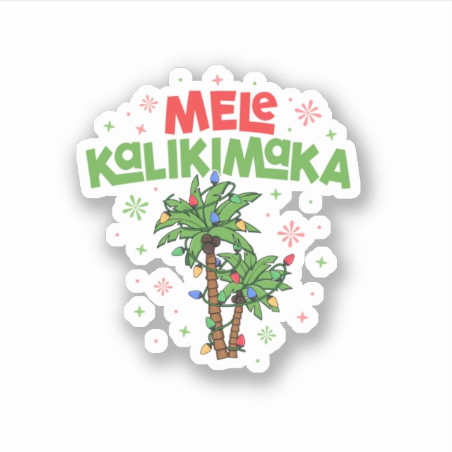Mele Kalikimaka Hawaiian Christmas Palm Tree Light Sticker (Front)