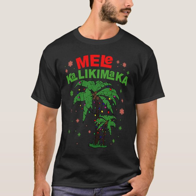 Mele Kalikimaka Hawaiian Christmas Palm Tree Light T-Shirt (Front)