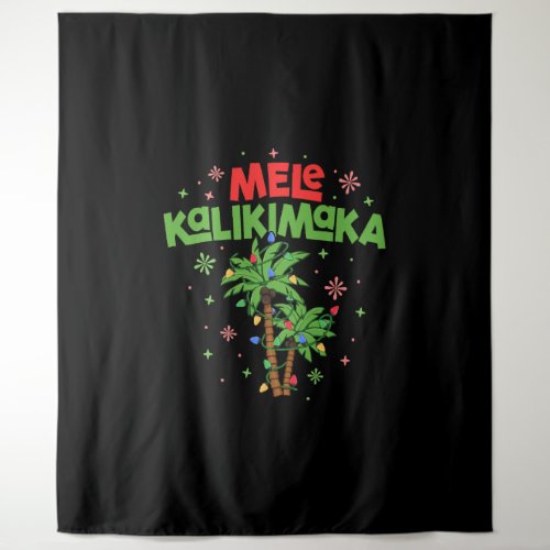 Mele Kalikimaka Hawaiian Christmas Palm Tree Light Tapestry