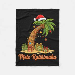 Mele Kalikimaka Hawaiian Christmas Palm Trees  Fleece Blanket
