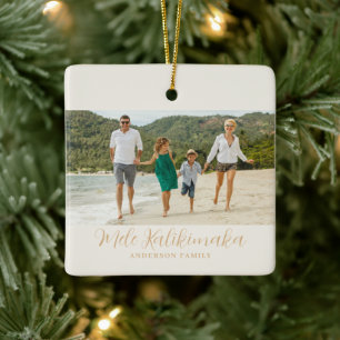 Mele Kalikimaka Hawaiian Christmas Photo Ceramic Ornament