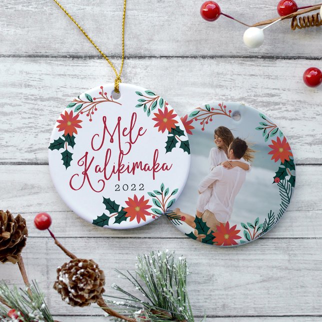 Mele Kalikimaka | Hawaiian Christmas Photo Ceramic Ornament (Creator Uploaded)