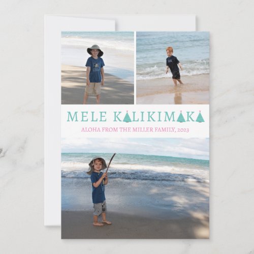 Mele Kalikimaka Hawaiian Christmas Photo Collage Holiday Card