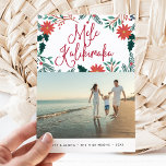 Mele Kalikimaka | Hawaiian Christmas Photo Holiday Card<br><div class="desc">Send holiday greetings to friends and family, island-style, with our tropical holiday photo cards. Design features your favorite photo topped with the Hawaiian Christmas greeting "Mele Kalikimaka" in red hand lettered typography and vibrant red poinsettia flowers and holly leaves. Personalize with your names and custom greeting (shown with "love and...</div>