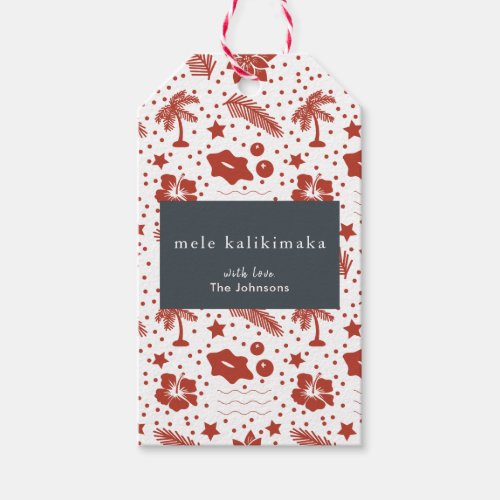 Mele Kalikimaka Hawaiian Christmas Red Gift Tag