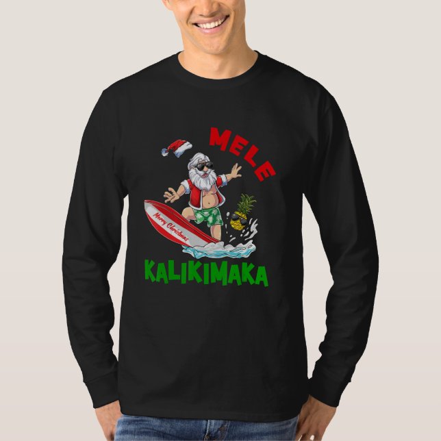Mele Kalikimaka Hawaiian Christmas Santa Surfing P T-Shirt (Front)