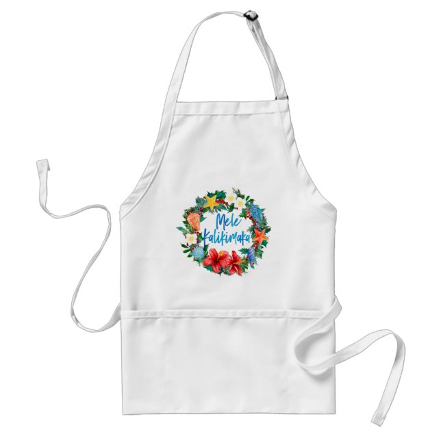 Mele Kalikimaka Hawaiian Christmas Wreath Adult Apron (Front)