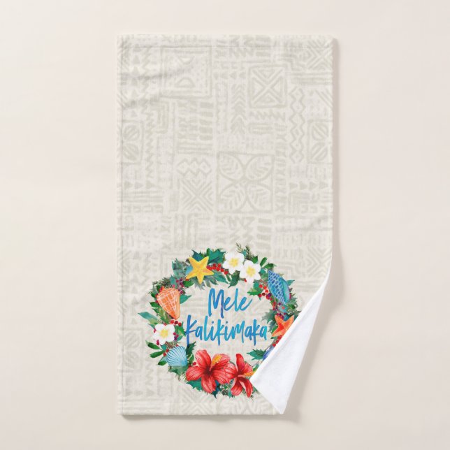 Mele Kalikimaka Hawaiian Christmas Wreath Bath Towel Set (Hand Towel)
