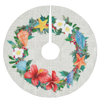 Mele Kalikimaka Hawaiian Christmas Wreath Brushed Polyester Tree Skirt