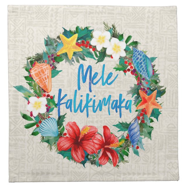 Mele Kalikimaka Hawaiian Christmas Wreath Cloth Napkin (Front)