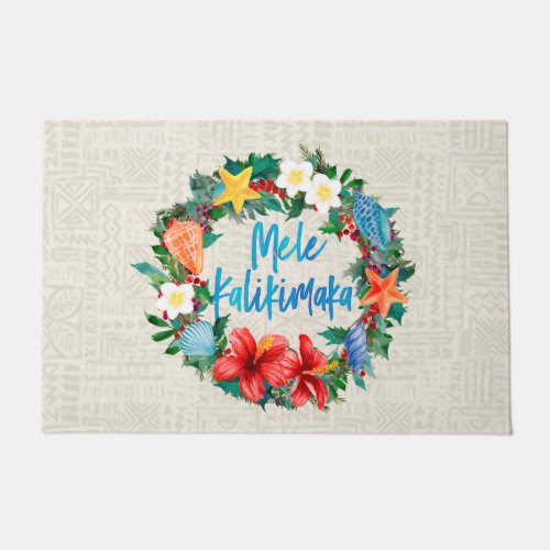 Mele Kalikimaka Hawaiian Christmas Wreath Doormat