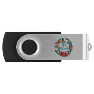 Mele Kalikimaka Hawaiian Christmas Wreath Flash Drive