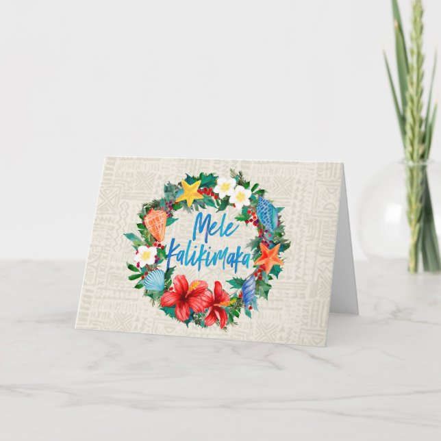 Mele Kalikimaka Hawaiian Christmas Wreath Holiday Card (Front)