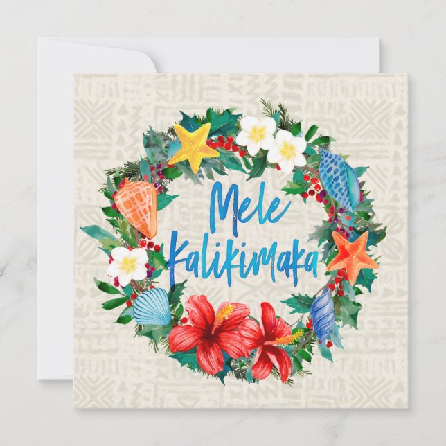 Mele Kalikimaka Hawaiian Christmas Wreath Holiday Card (Front)