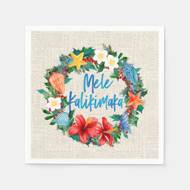 Mele Kalikimaka Hawaiian Christmas Wreath Napkins (Front)