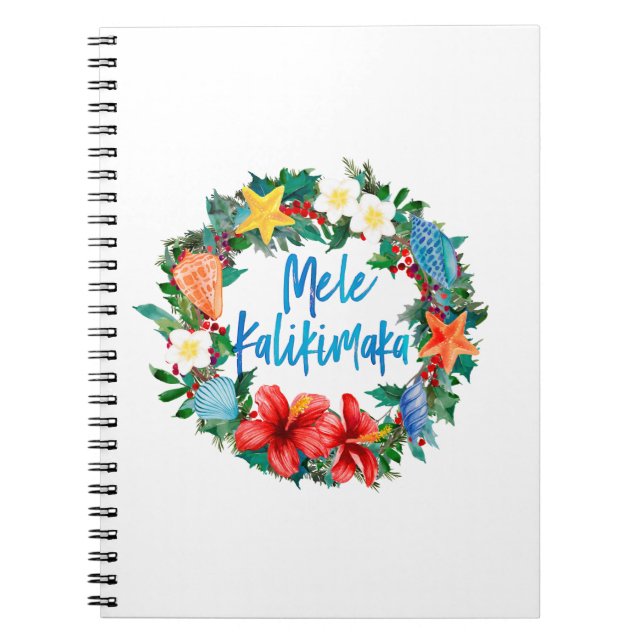 Mele Kalikimaka Hawaiian Christmas Wreath Notebook (Front)