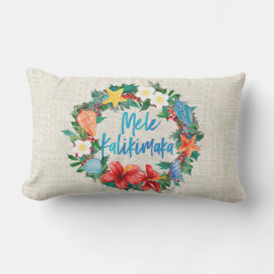 Mele Kalikimaka Hawaiian Christmas Wreath Reverse Lumbar Pillow