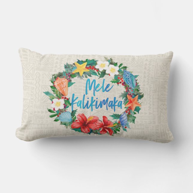 Mele Kalikimaka Hawaiian Christmas Wreath Reverse Lumbar Pillow (Front)