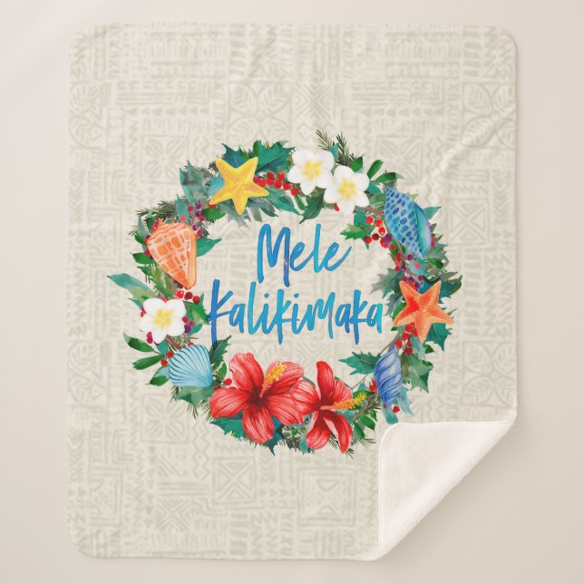 Mele Kalikimaka Hawaiian Christmas Wreath Sherpa Blanket (Front)