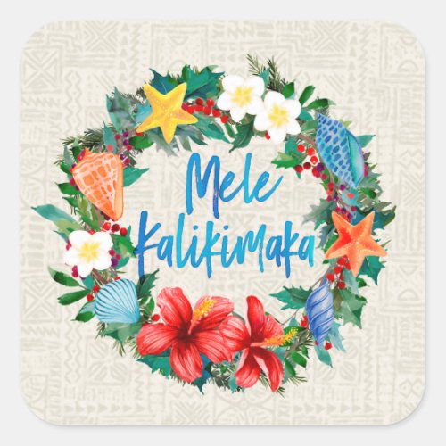 Mele Kalikimaka Hawaiian Christmas Wreath Square Sticker