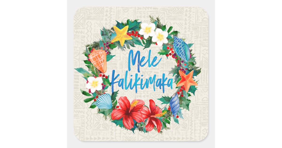 Mele Kalikimaka Hawaiian Christmas Wreath Square Sticker | Zazzle.com