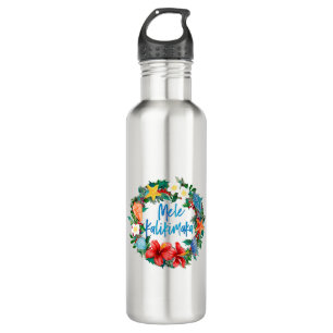 Mele Kalikimaka Hawaiian Christmas Wreath Stainless Steel Water Bottle